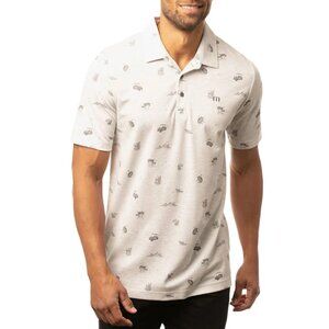 Travis Mathew Stolen Time Short Sleeve Button Up Polo Print Shirt Grey L